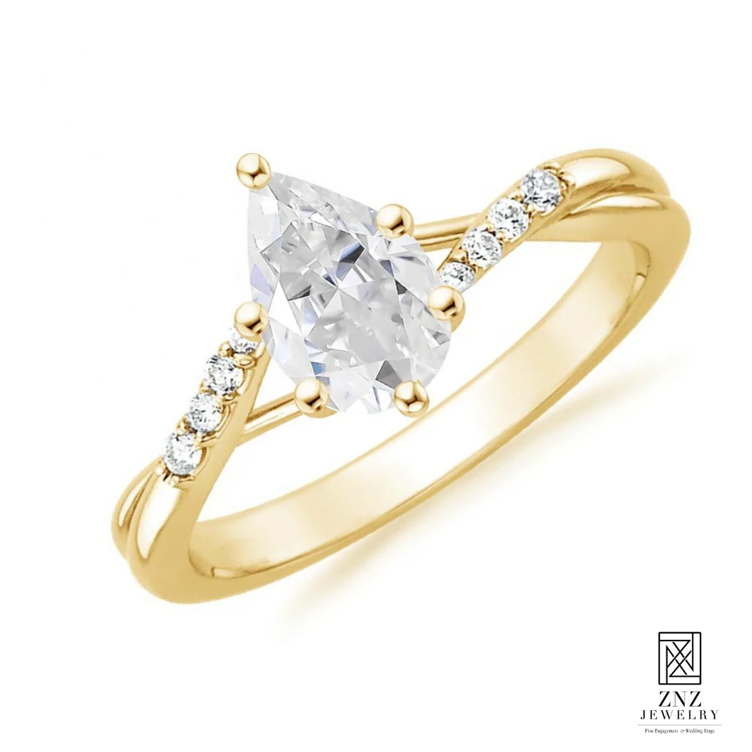 Pear Twist Half Paved Engagement Ring Gold - Image 4