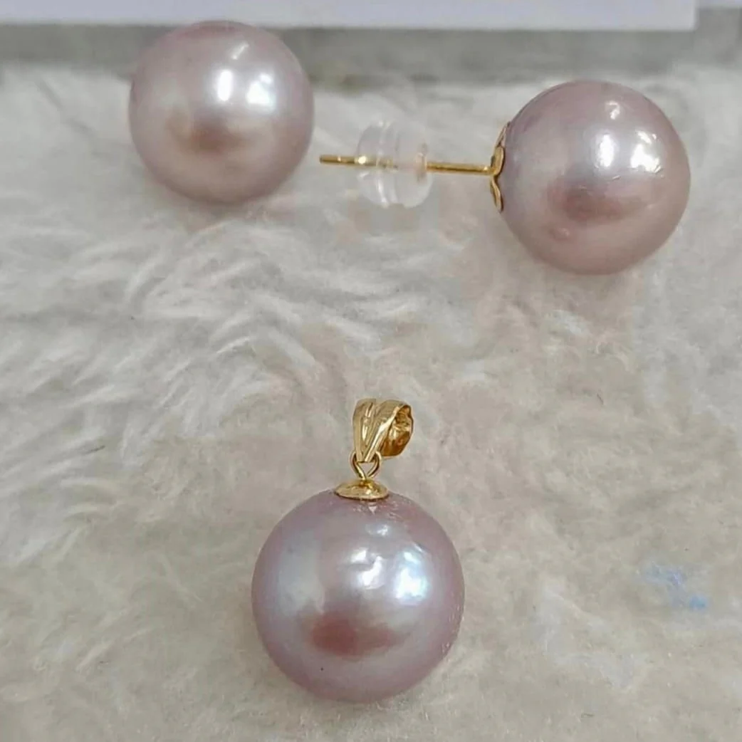 Pink South Sea Pearl Jewelry Set 18K Gold, 11-12mm - Image 4