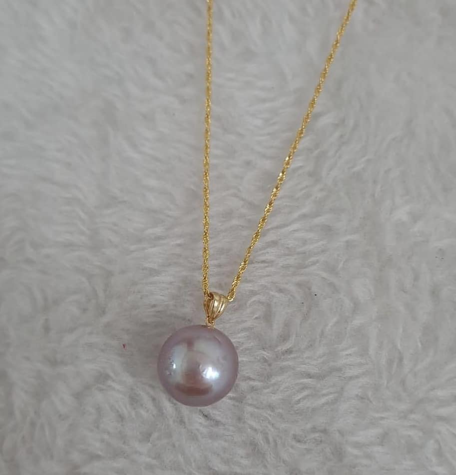 Pink South Sea Pearl Jewelry Set 18K Gold, 11-12mm - Image 5