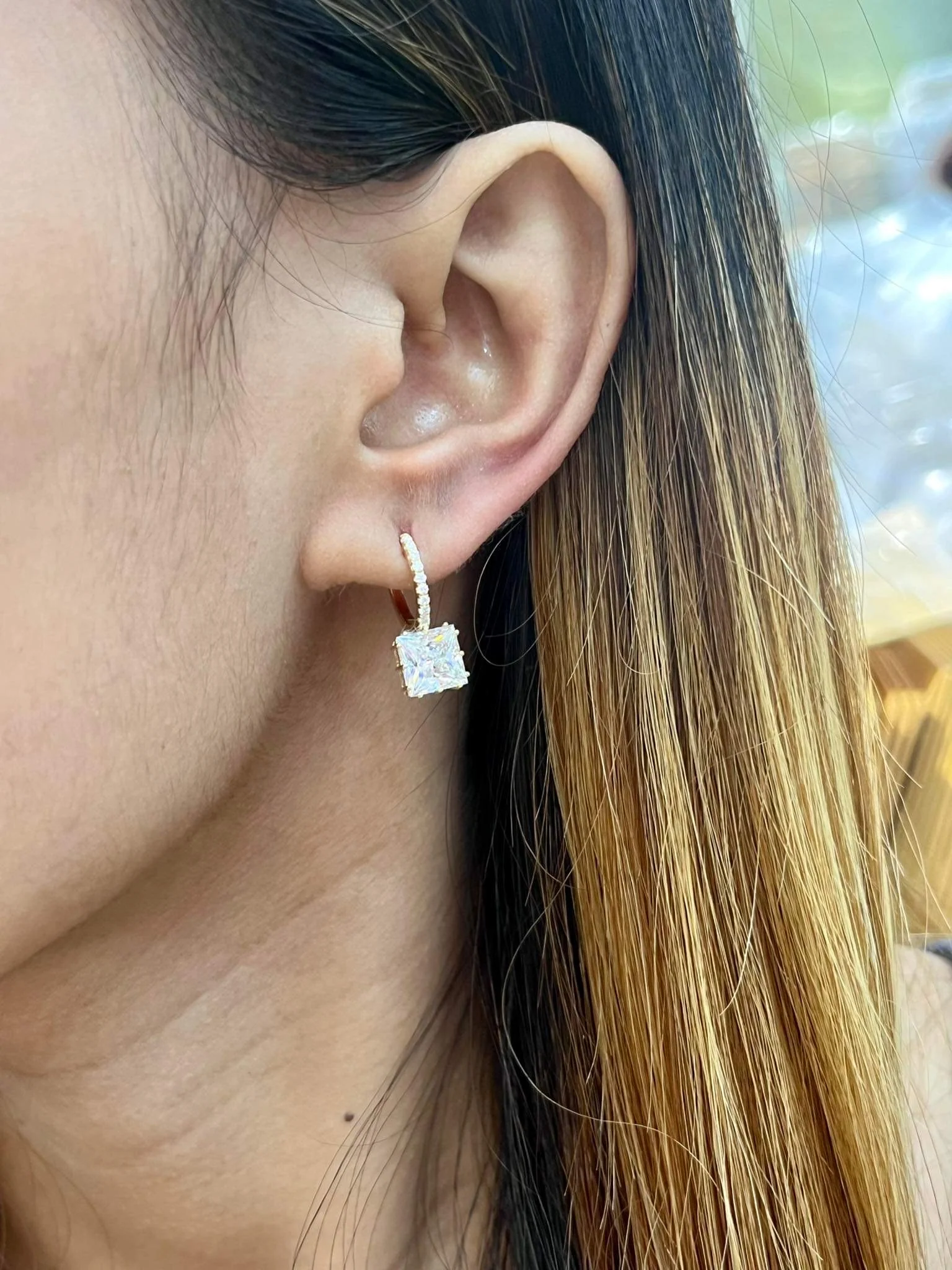 Princess Moissanite Hoop Earrings 18K - Image 7