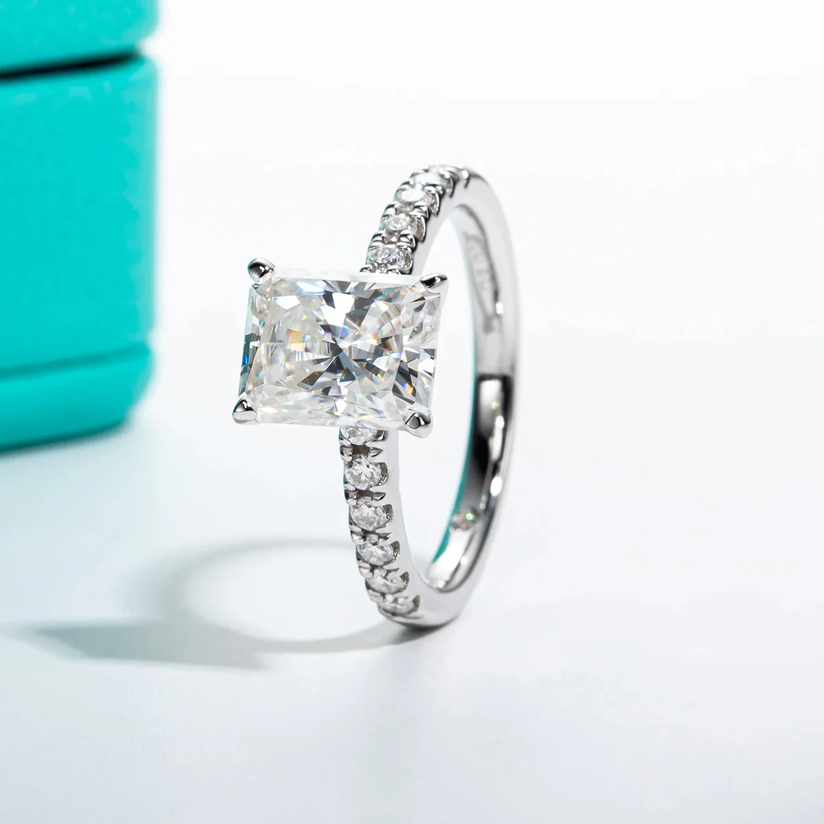 Radiant Cut Moissanite Engagement 925 Sterling Silver Ring - Image 2