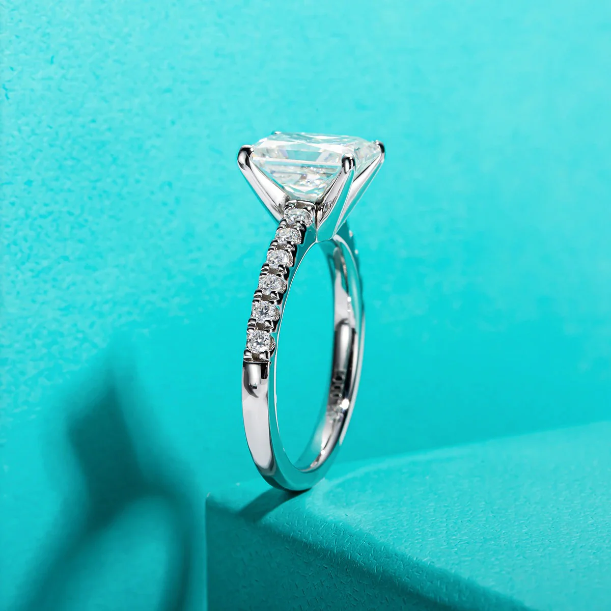 Radiant Cut Moissanite Engagement 925 Sterling Silver Ring - Image 3