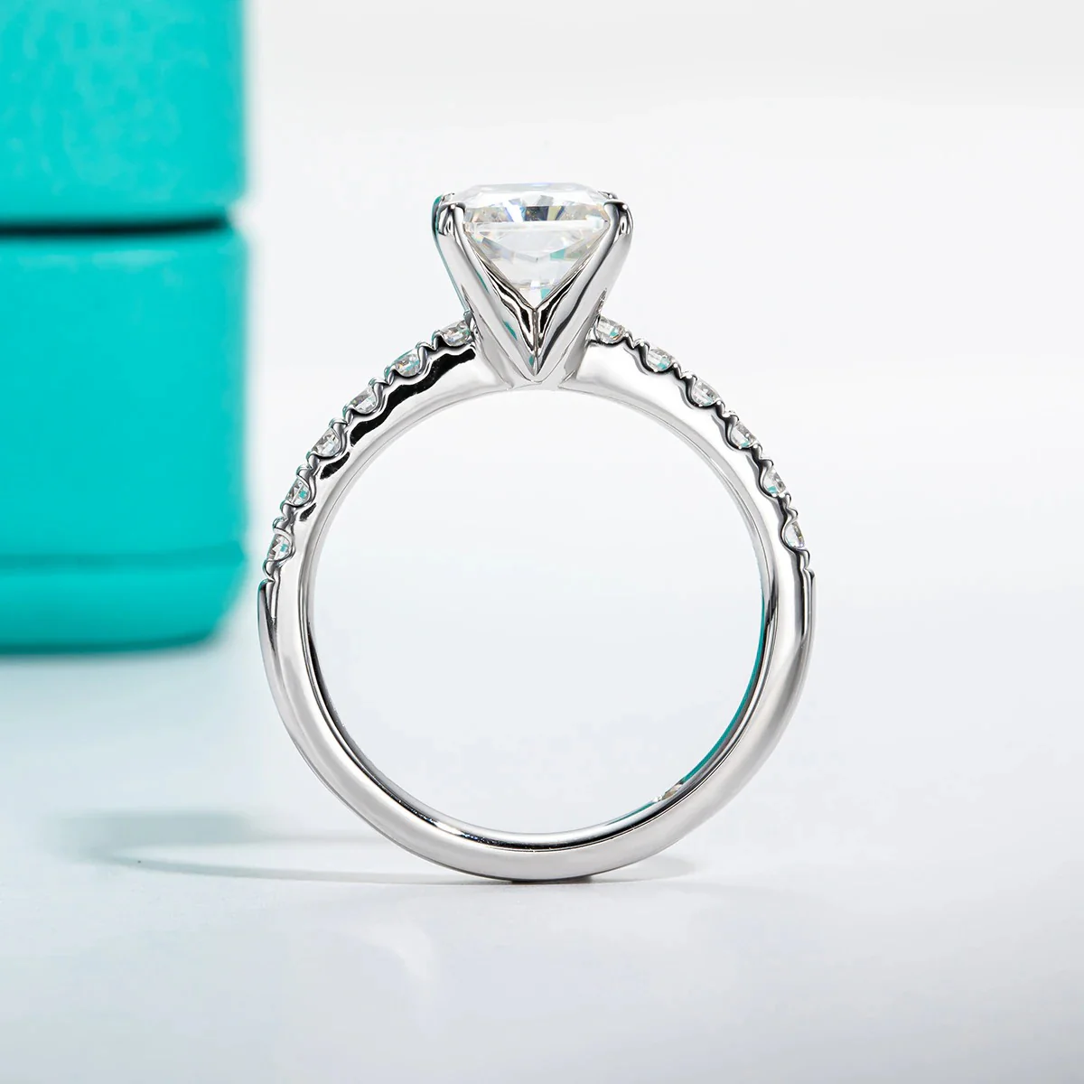 Radiant Cut Moissanite Engagement 925 Sterling Silver Ring - Image 4
