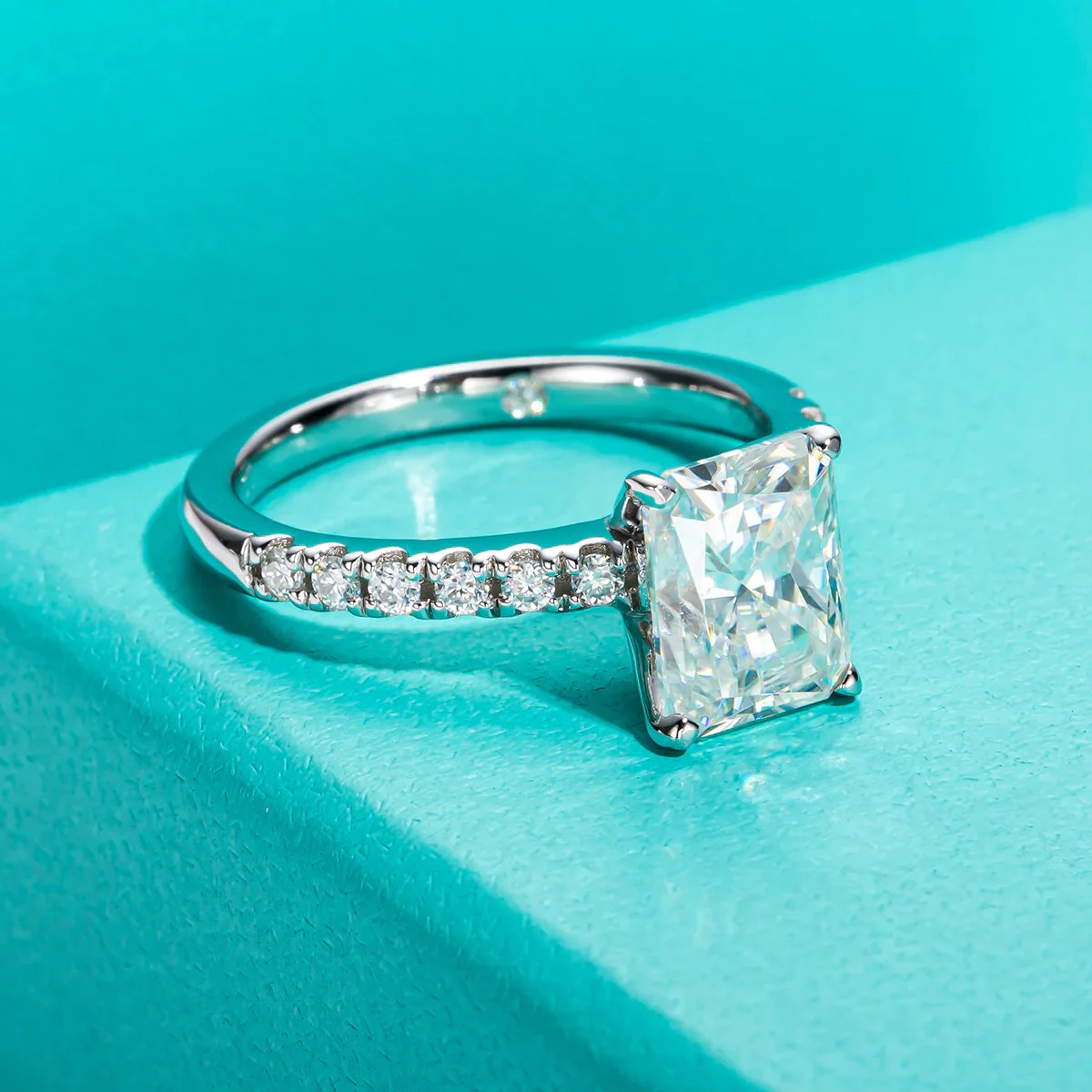 Radiant Cut Moissanite Engagement 925 Sterling Silver Ring - Image 5
