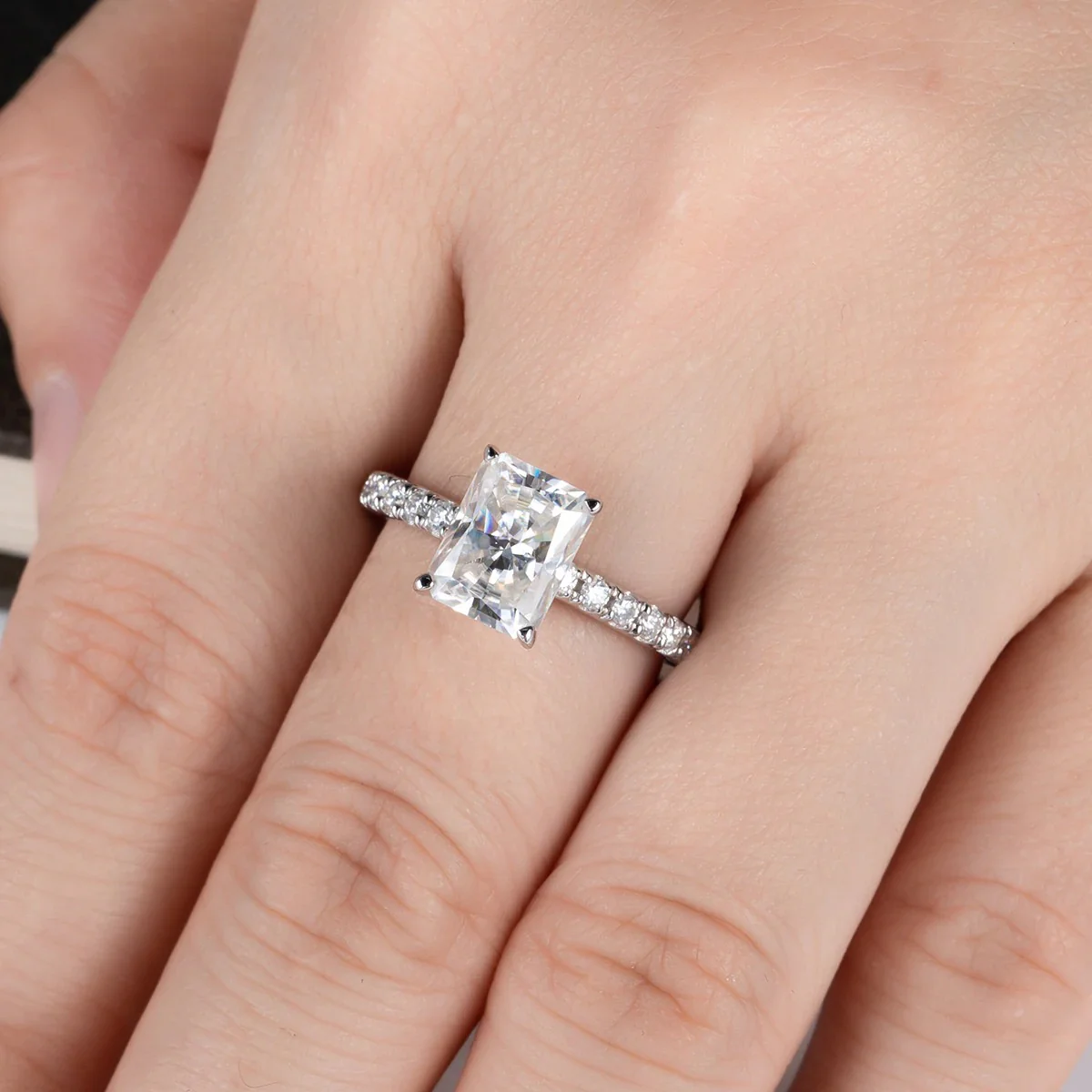 Radiant Cut Moissanite Engagement 925 Sterling Silver Ring - Image 6
