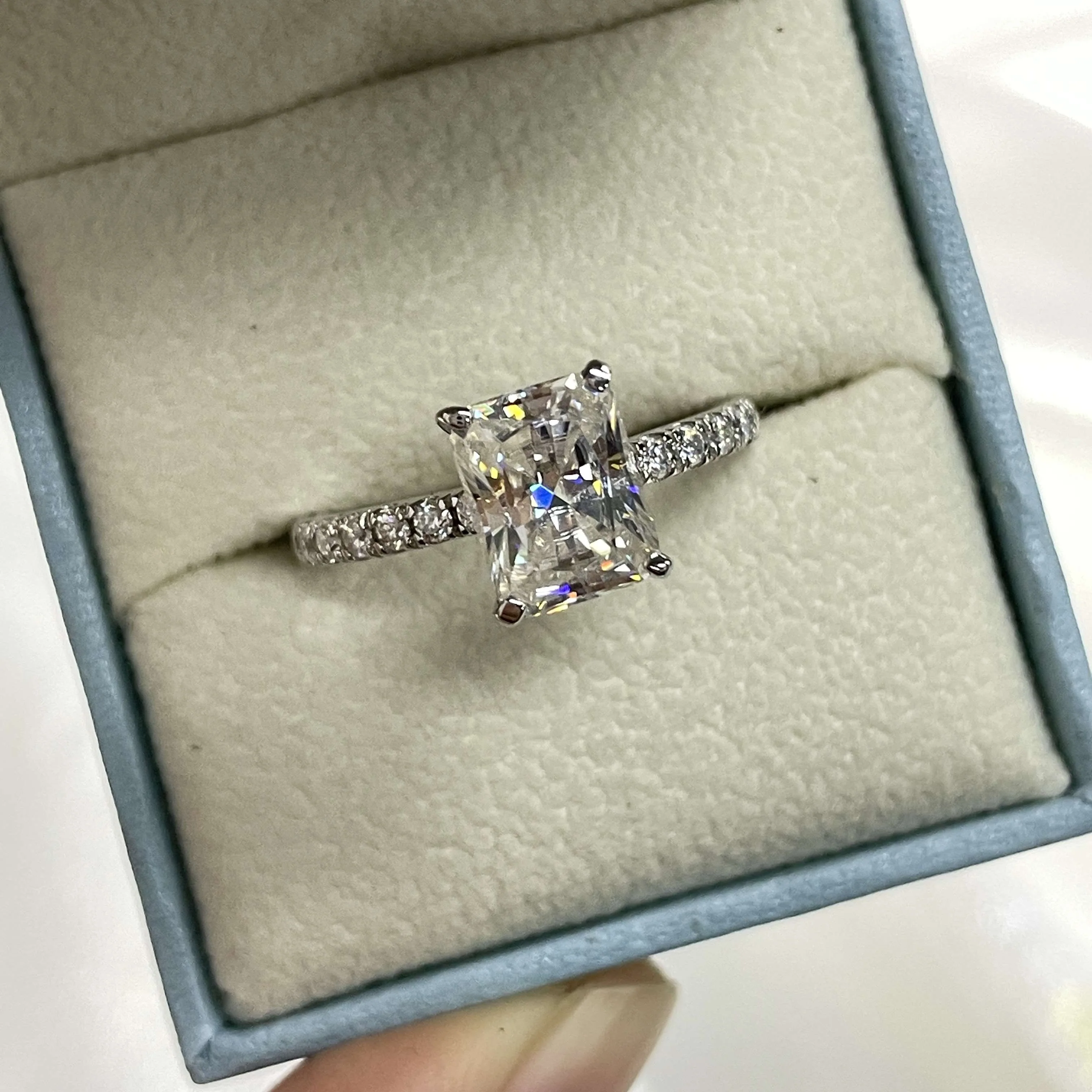 Radiant Cut Moissanite Engagement 925 Sterling Silver Ring - Image 8