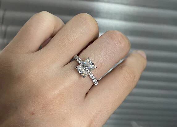 Radiant Cut Moissanite Engagement 925 Sterling Silver Ring - Image 9