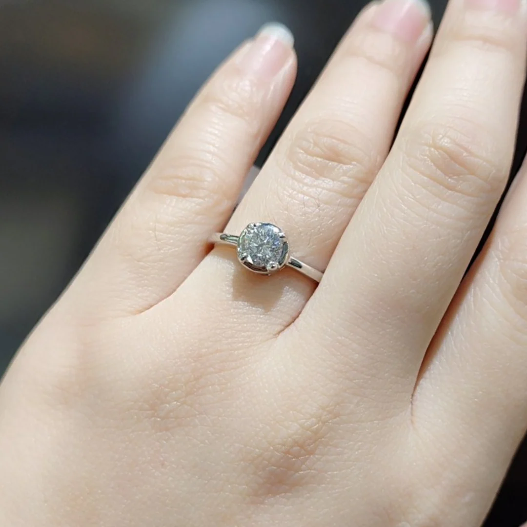 ROMINA .80 CT Round Bezel Diamond Engagement Ring 14K White Gold - Image 2