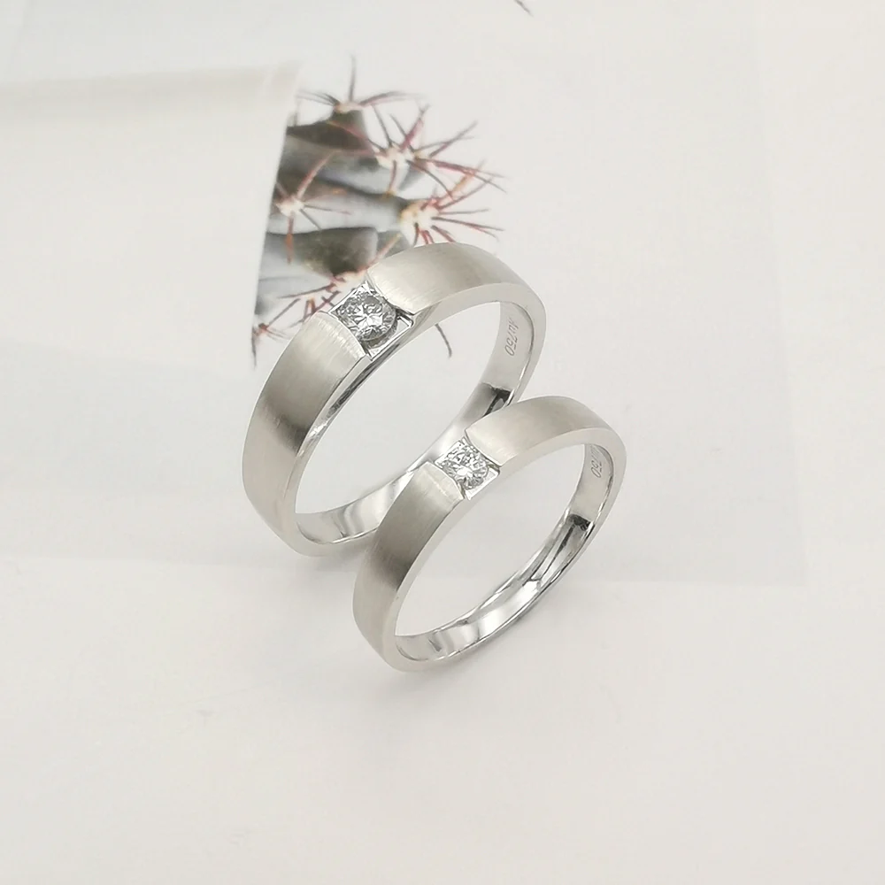 Round Cut Brilliant Diamond Satin Finish Wedding Rings 18K White Gold - Image 2