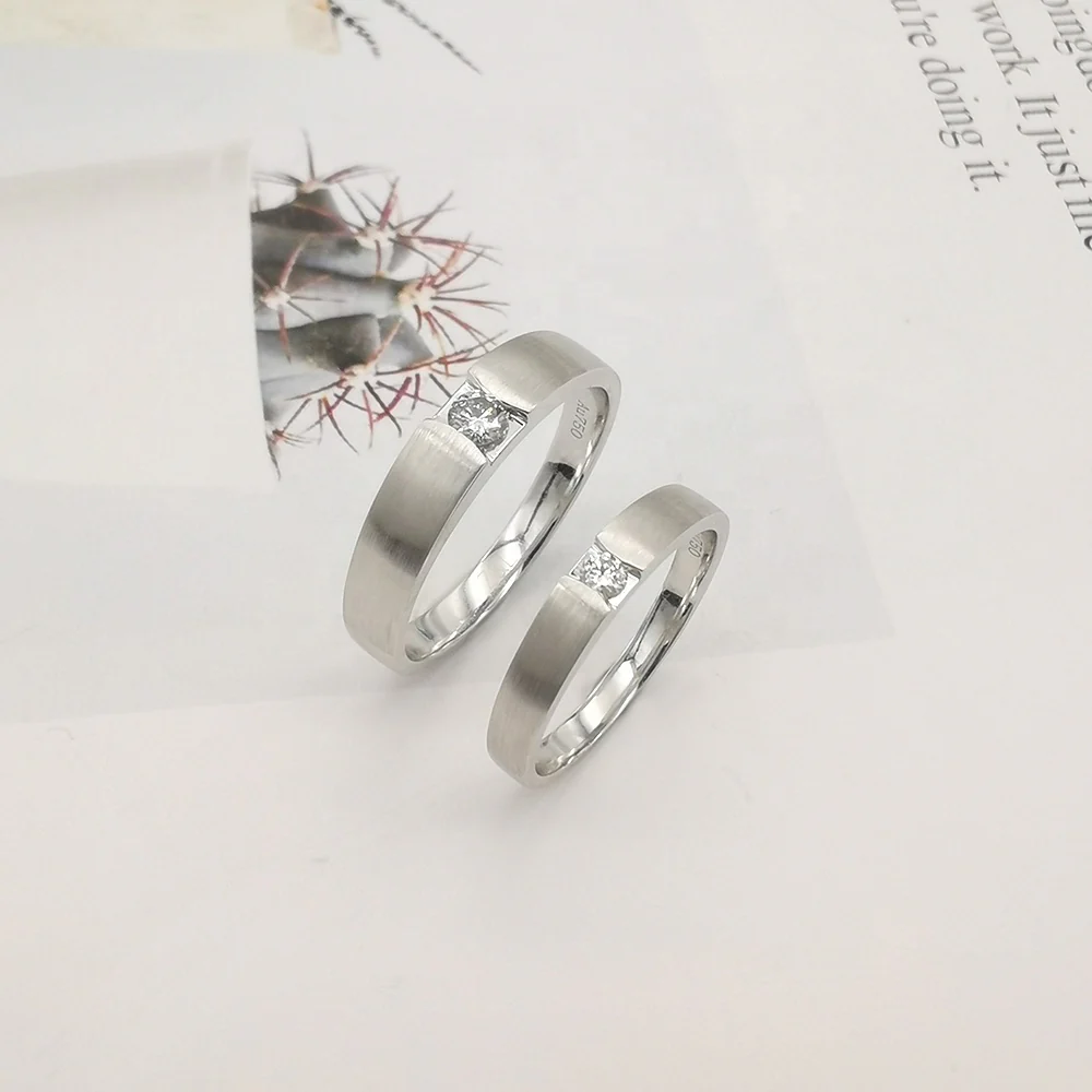 Round Cut Brilliant Diamond Satin Finish Wedding Rings 18K White Gold - Image 3