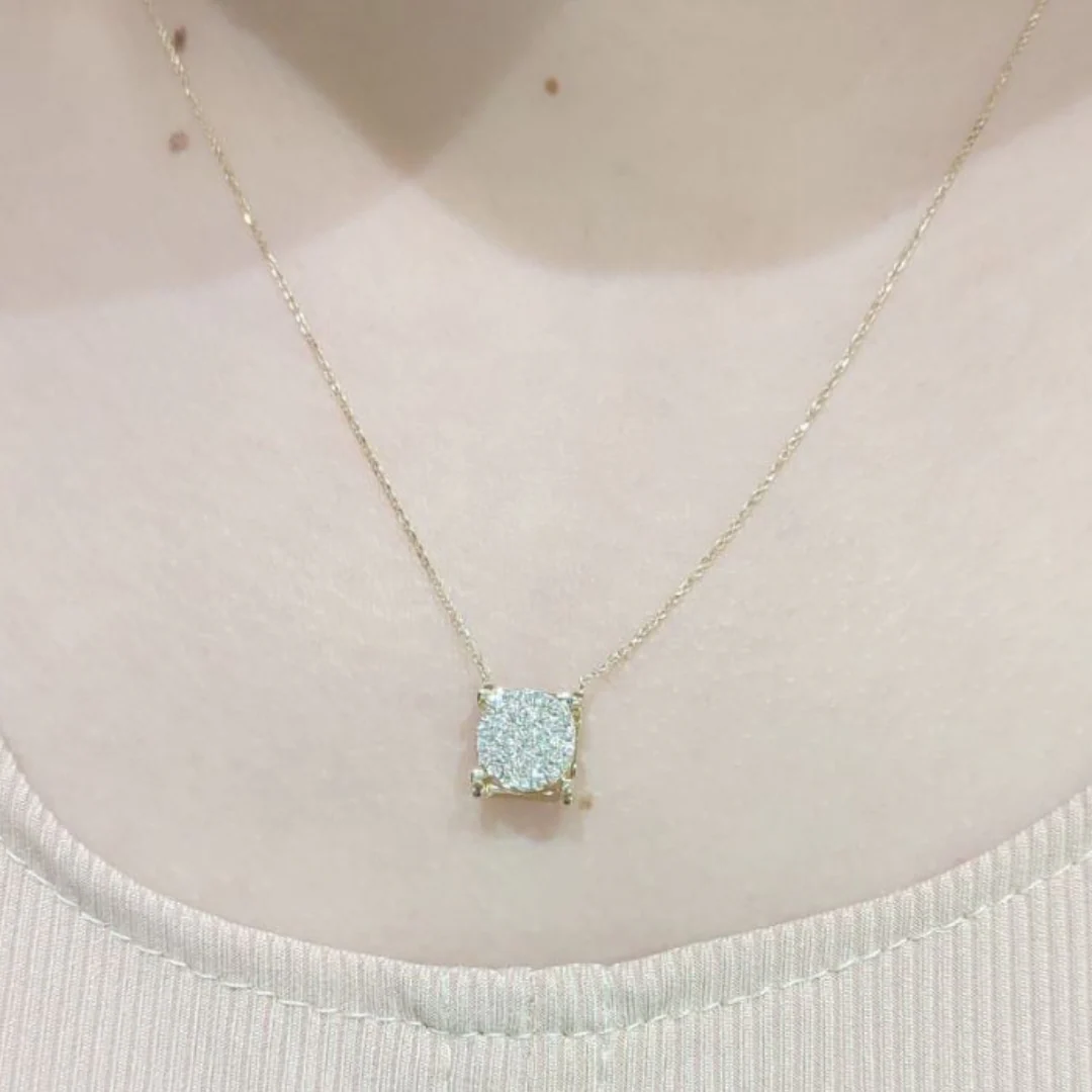Round Illusion Diamond Necklace 14K Gold - Image 3