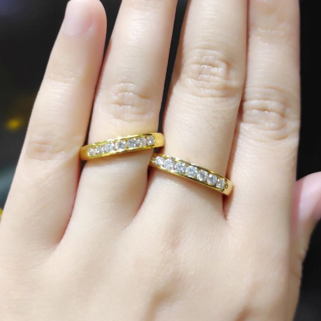 Slim Channel Round Diamond Wedding Rings 18K Gold - Image 2